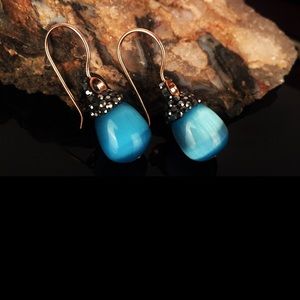 Blue Cat Eye Boho Hook Earrings
